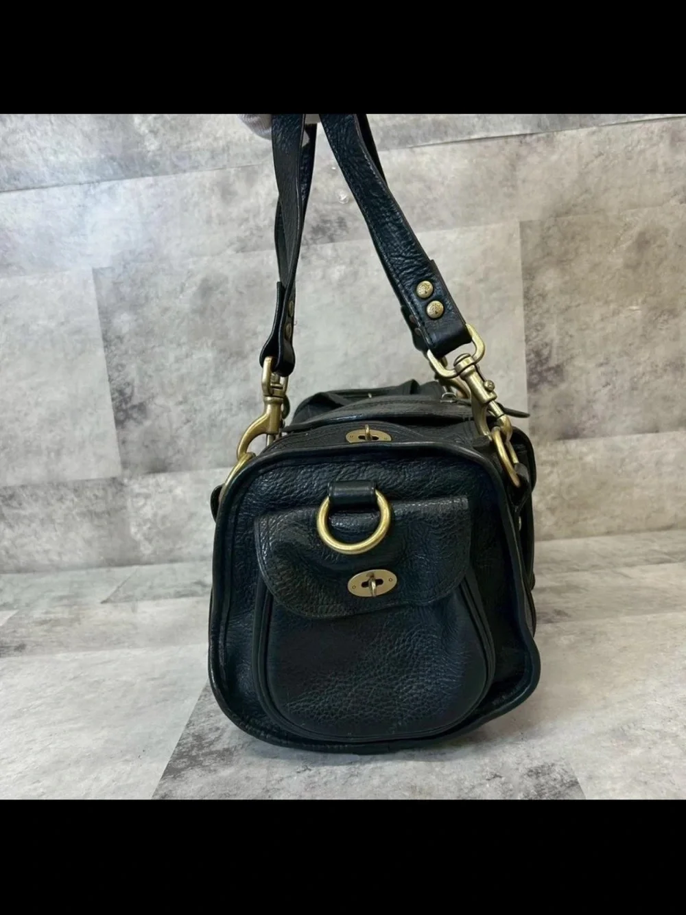 Mulberry Black Leather Shoulder Bag with Brass Hardware